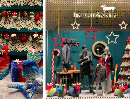 Crochet design for Harmont&Blaine windows display and boutiques, Milan & Madrid